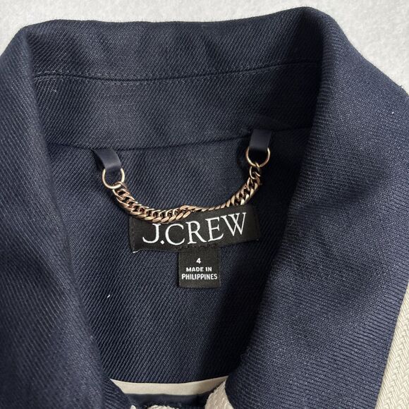 J. Crew Lucie Lady Jacket Women 4 Navy Blue Stretch Linen Blend Preppy Nautical - Picture 5 of 9